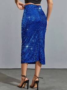 EURMUSE 女性閃爍a字裙 - 寶藍色 - 查看 2