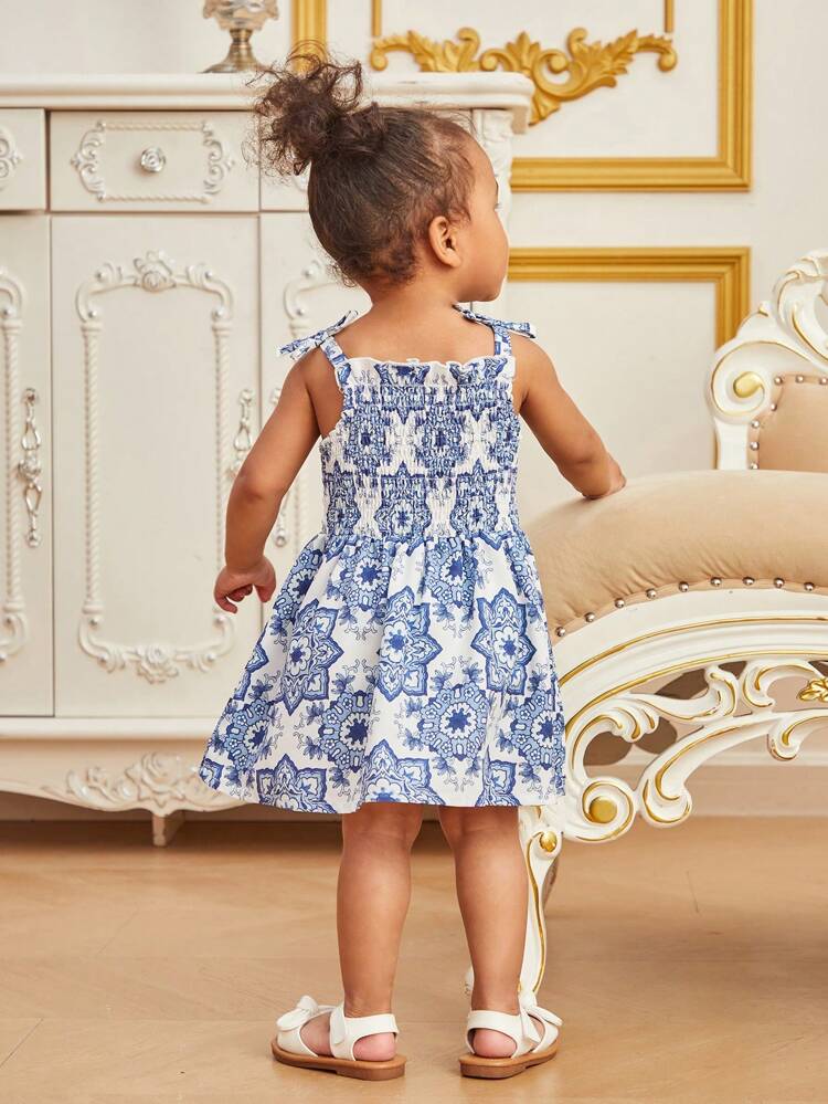 Baby Girl Blue Floral Print Elegant Dress