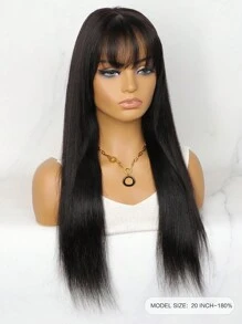 Wear&Go Glueless Pre-Haircut Natural Black Straight Remy Human Hair Pre Cut Glueless 4x4 Transparent Lace Closure Wig With Face Framing Fringe Air Bangs - Natural Black - View 2