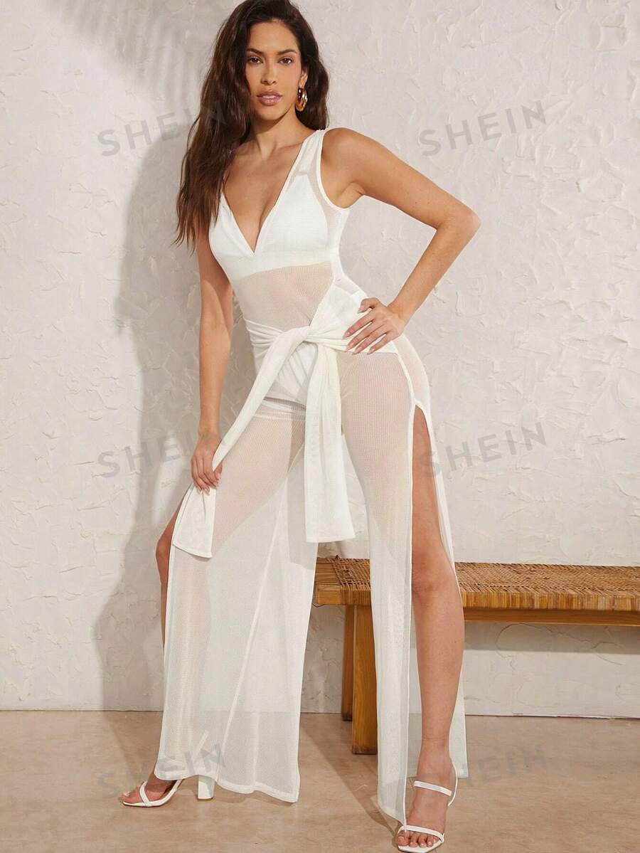 Hauture Mono de punto de talla alta con abertura lateral atado