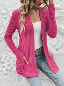 EMERY ROSE Chaqueta De Punto Acanalado De Ajuste Regular Con Doble Bolsillo En Color Sólido Informal Para Mujer