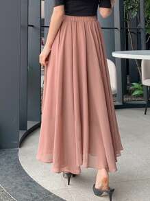 DAZY Women's Solid Color Elastic Waist Skirt,Fall Clothes - Pink - View 2