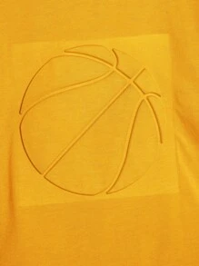 SHEIN 籃球压花短袖t恤和短褲套裝,舒適休閒風格,適用於男孩 - 黃色 - 查看 3