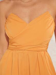 L'Amorae Wrap Tie Strapless Wide Leg Jumpsuit - Orange - View 6