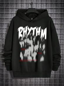 Manfinity LEGND Loose Black Knitted Men's Plus Size Hoodie Sweatshirt With Letter Print - Black - View 2