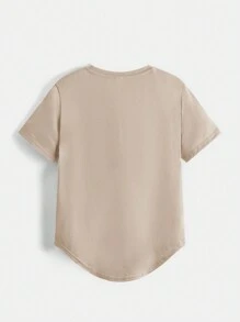 SHEIN 2 Miếng Cậu bé Tween Vòng cổ Ngắn tay Áo thun - Màu Khaki - Xem 2