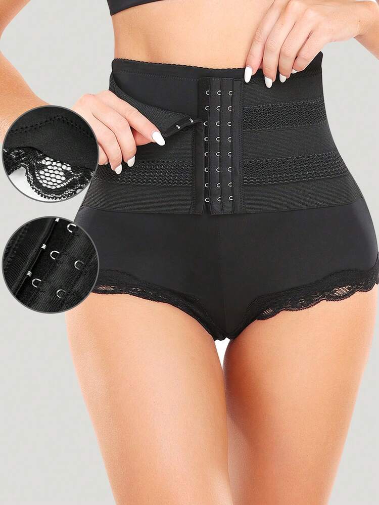 Ladies' Lace Patchwork Shapewear Bottoms With Hook Closure And Tummy Control
