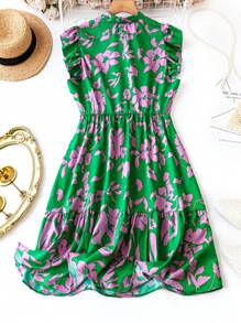 SHEIN LUNE Vestido Florido Babado com Bainha Mulheres Boho Tamanhos Grandes, Para Verão - Multicolorido - Visão 2