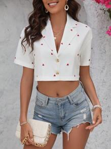 SHEIN EZwear 女性短袖心形印花襯衫 - 彩色 - 查看 1