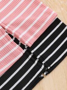 2pcs/Pack Young Girls' Striped Skirt Two Pieces Set, School, Campus, College - Pink - View 4