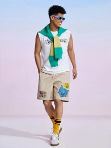 TOM & JERRY X SHEIN Men's Cartoon Letter Print Tank Top - White - View 3