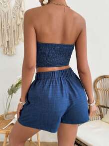 Breezaya Women'S Sleeveless Ruched Bandeau Top And Shorts Two-Piece Set - Blue - View 2
