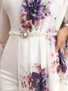 Mulvari Women'S Floral Pattern Sheer Long Sleeve Jumpsuit