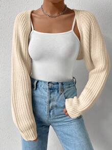 SHEIN EZwear 秋冬纯色百搭无袖开衫，前开襟，长袖上衣 - 杏色 - 查看 4