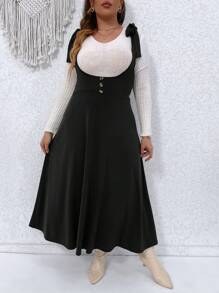 SHEIN LUNE Plus Tie Shoulder Pinafore Dress Without Tee - Black - View 5