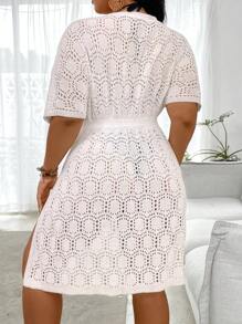 Breezaya Übergroße Strickjacke In Einfarbiger, Solider Farbe Mit Ausgestelltem Detail Und Schnürung