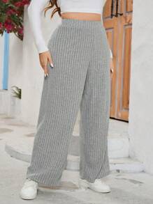 SHEIN EZwear 大尺碼女羅紋褲 - 淺灰色 - 查看 1