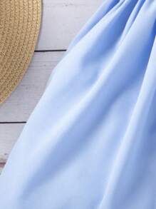 SHEIN Vestido De Manga Abullonada Y Detalles Con Cuentas Para Niñas Jóvenes - Azul - Ver 8