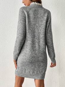 SHEIN Frenchy 女式蕾絲邊毛衣洋裝 - 灰色 - 查看 2