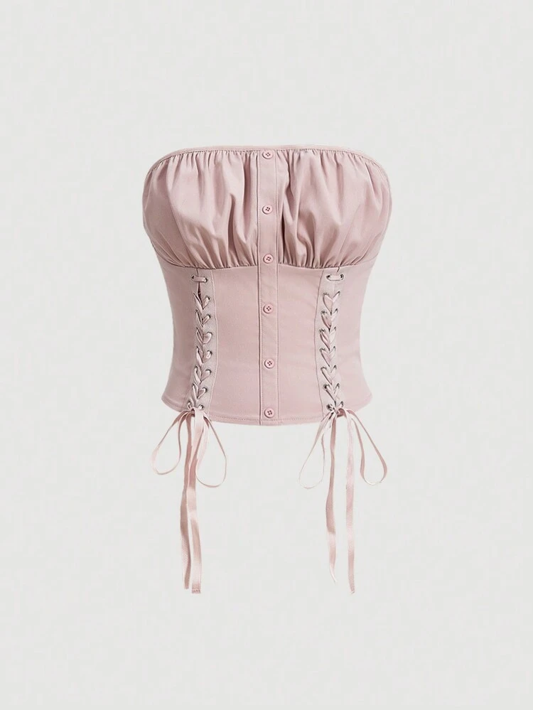 Women's Bandeau Top With Pleats And Tie Front