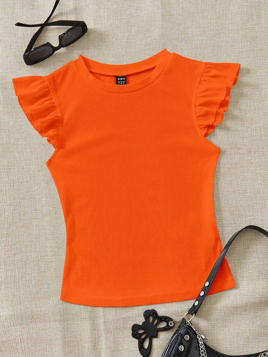 Soleia Women's Round Neck Ruffled Sleeve Knit T-Shirt