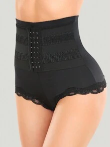 Quý cô Ren Vá lại Áo Shapewear Với móc Khép kín Và Kiểm soát bụng - màu đen - Xem 3