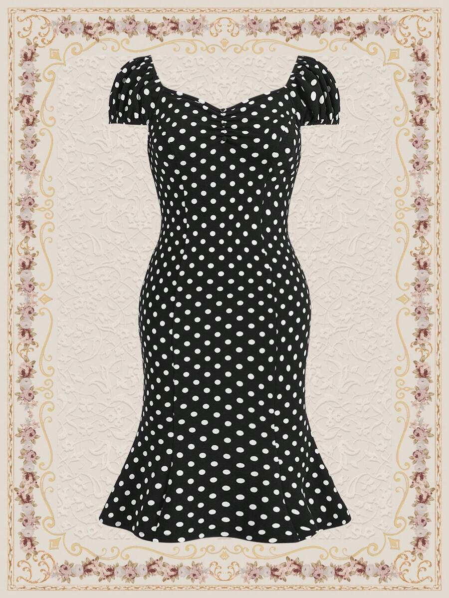 Vintamour Vintage Elegant Plus Size Women's Polka Dot Printed Dress
