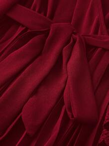 SHEIN Clasi Plus Butterfly Sleeve Two Layer Hem Belted Dress Burgundy Color Women Outfit