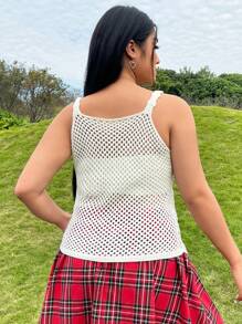 SHEIN EZwear Kích thước lớn Màu thuần Xu hướng: Cắt giảm Dệt kim Áo - trắng - Xem 2