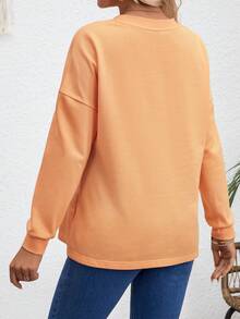 SHEIN Pregnant Women's Drop Shoulder Sweatshirt With Letter Print - Orange - View 2