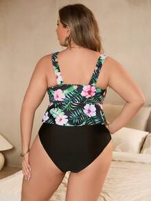 Swim Lushoire 大尺碼熱帶印花兩件式比基尼套裝,狂歡節必備 - 彩色 - 查看 2