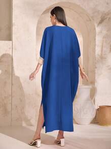 Al Najma Tassel Cuff & Weaving Detail Splicing Dress Kaftan Jalabiya Dress - Blue - View 2