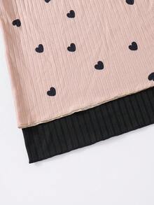 2入組適用於休閒穿著的青少女純色心形圖案長袖上衣和長褲套裝 - 彩色 - 查看 6