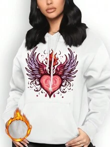 Flirla Plus Size Long Sleeve Sweatshirt With Printed Design, Suitable For Valentine's Day - White - View 1
