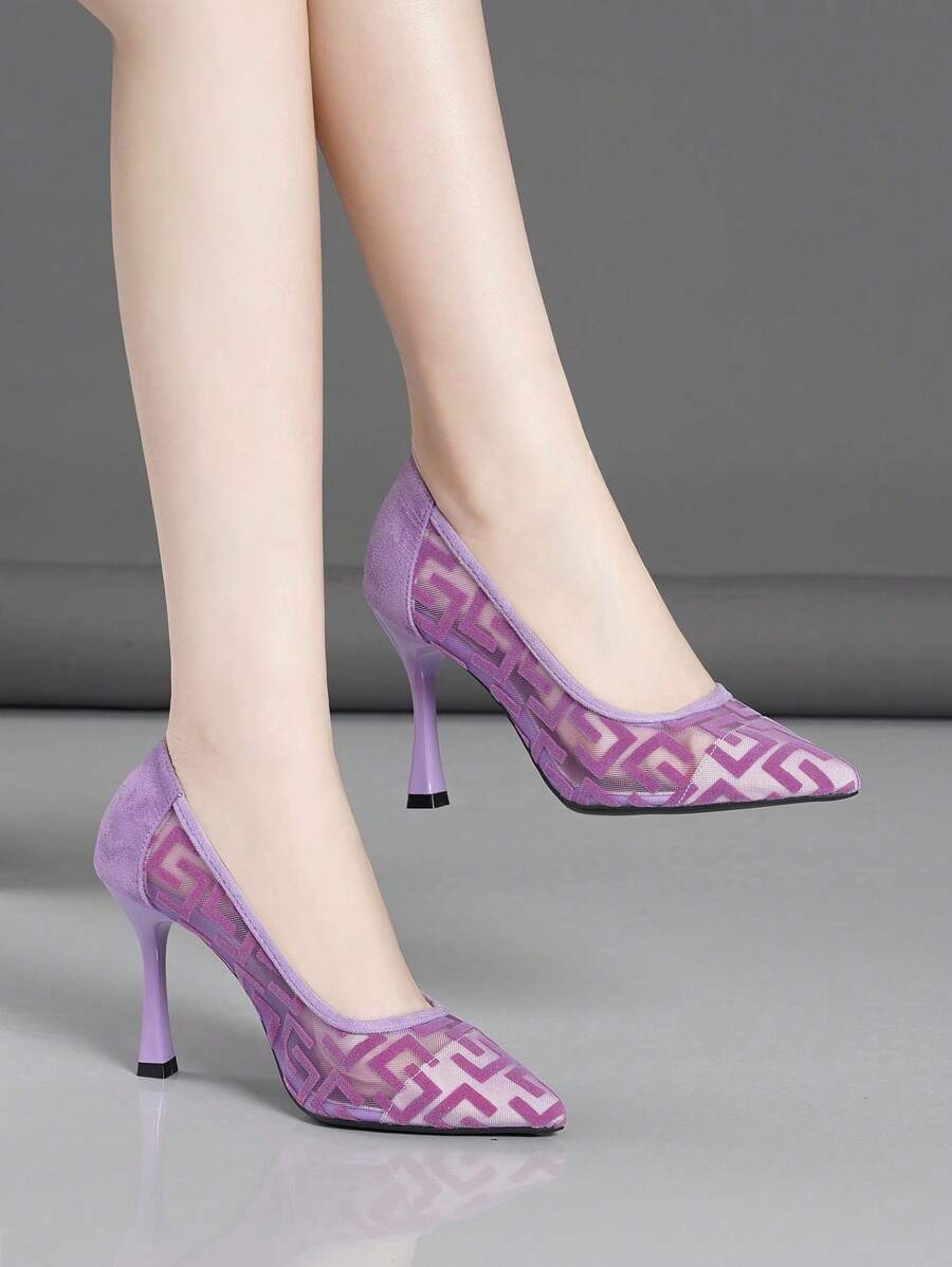 New Spring Autumn Women's Pointed Toe Thin Heel High Heel Pumps Low Vamp Shoes In Purple - Lilac Purple - View 1