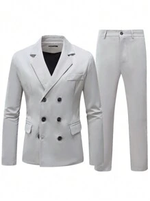 Manfinity Mode Men'S Solid Color Suit Set - Light Grey - View 3