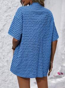 SHEIN LUNE 格紋下垂腰袖襯衫和短褲套裝