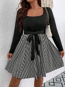 Franclia Đầm Plus Size Thắt lưng răng cưa Thanh lịch - Đen và trắng - Xem 5