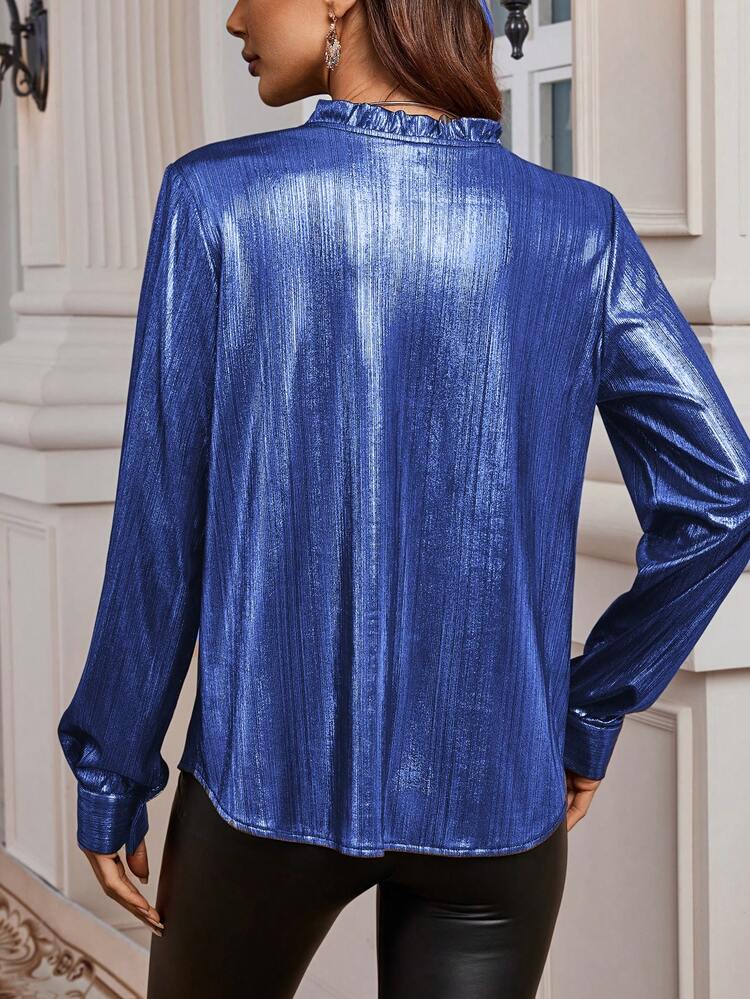 Shiny Notch Collar Shirt