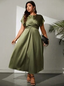 SHEIN Clasi Đầm dây chéo lưng màu trơn cỡ lớn cho nữ - xanh quân đội - Xem 4