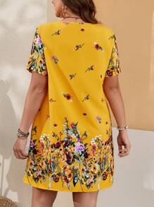 EMERY ROSE 大码女式夏季花卉印花圆领连衣裙