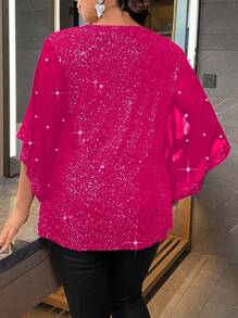 EMERY ROSE Plus Pearls Beaded Trumpet Sleeve Tee - Hot Pink - View 2