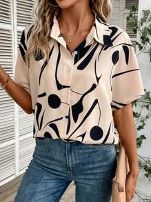 SHEIN LUNE Chemise À Manches Courtes Imprimée Au Hasard - Nude - Voir 5