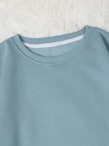 INAWLY 纯色圆领保暖套头衫、长袖上衣 - 霧霾藍 - 查看 5