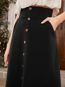 Mulvari Falda Con Botones Delanteros De Color Liso Para Mujer - Negro - Ver 8