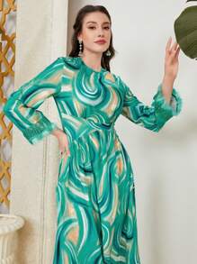 Mulvari Vestido Con Dobladillo De Encaje Teñido Anudado Y Manga Abullonada