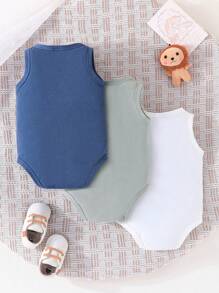 Baby Boy 3pcs Cute Animal Print Tank Bodysuit , Summer Outfits - Multicolor - View 2