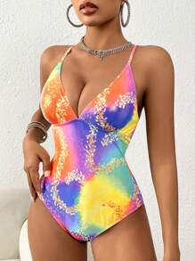 女款紮染細肩帶連身泳衣嘉年華 - 彩色 - 查看 4