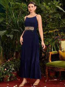 Al Najma Women'S Paisley Print Jacket & Embroidery Patchwork Dress Two Pieces Set 2 Pieces Set - Blue - View 4