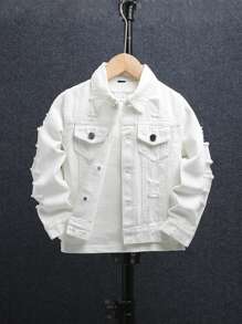 Chaqueta vaquera blanca casual rasgada para niño joven - Blanco - Ver 1